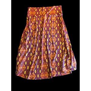 LuLaRoe Azure Midi Skirt - Blue Orange & Yellow Geometric Print Size Large